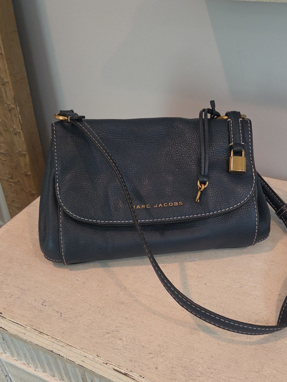 Marc Jacobs Navy Pebbled Leather Crossbody with Gold Hardware